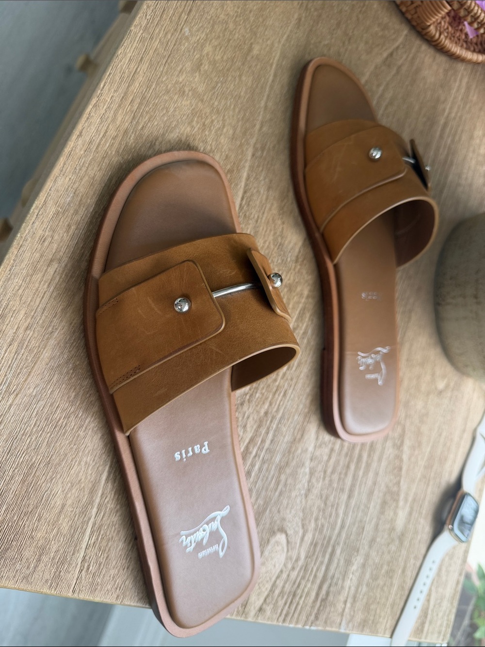 Christian Louboutin Brown Leather Slide Mules with Buckle Detail - Picture 2 of 5